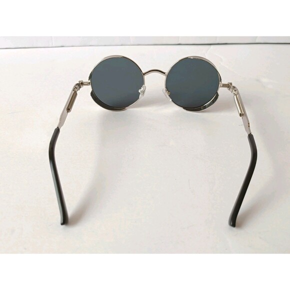 Steampunk Gothic Retro Round Circle Sunglasses Silver Metal Frame Gray Lens C12 - Picture 6 of 8